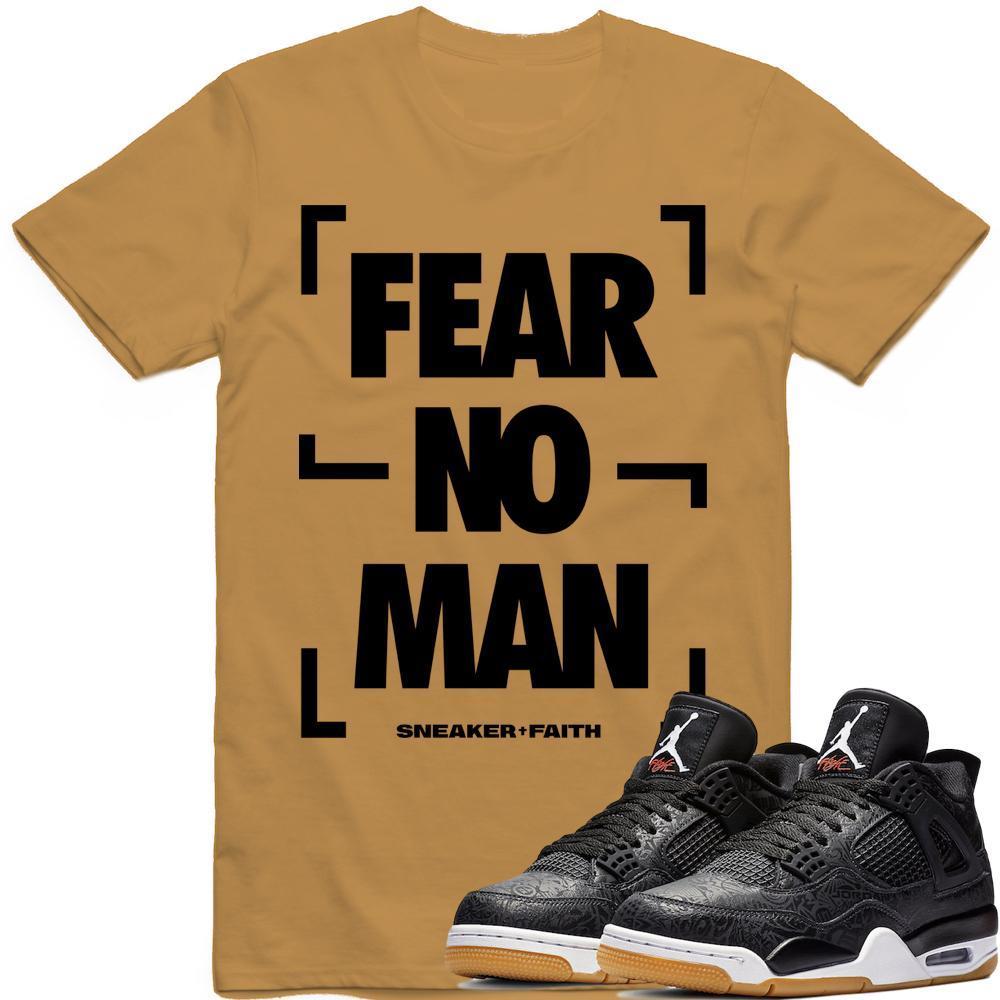 FEAR NO MAN Sneaker Tees Shirt - Jordan Retro 4 Black Laser Gum