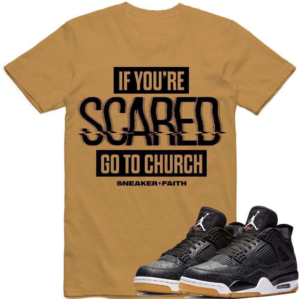 SCARED Sneaker Tees Shirt - Jordan Retro 4 Black Laser Gum