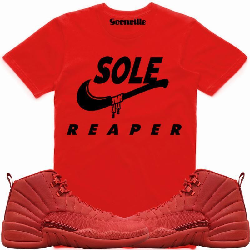 SOLE REAPER Red Sneaker Tees Shirt - Jordan 12 Gym Red