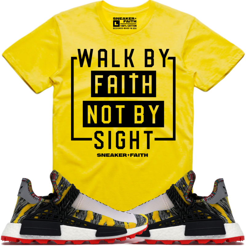 WALK BY FAITH Sneaker Tees Shirt - Adidas NMD Hu Pharrell Solar Pack