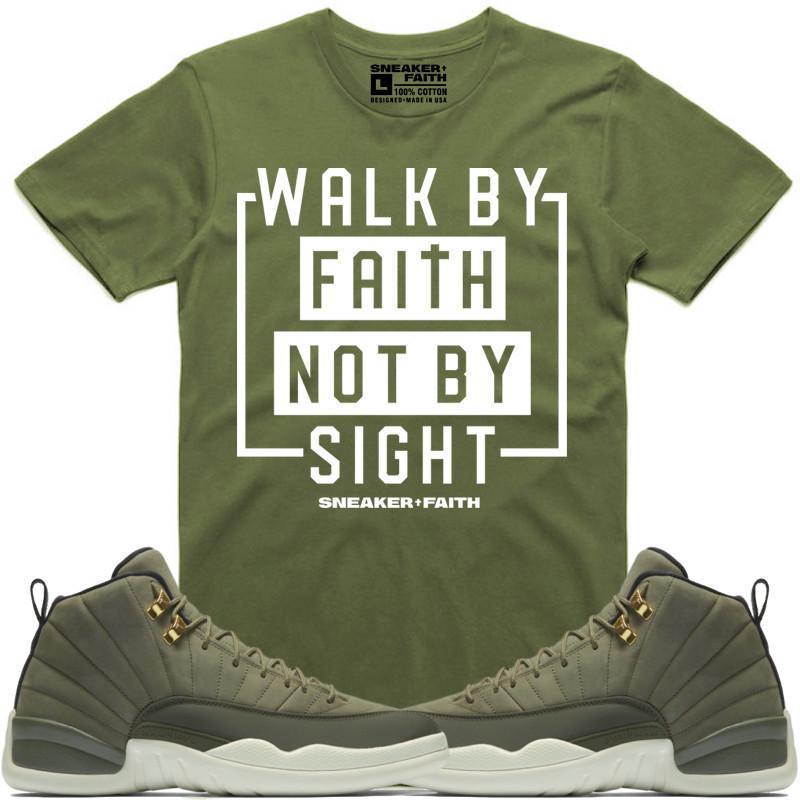 WALK BY FAITH Sneaker Tees Shirt to Match - Jordan 12 Olive Chris Paul